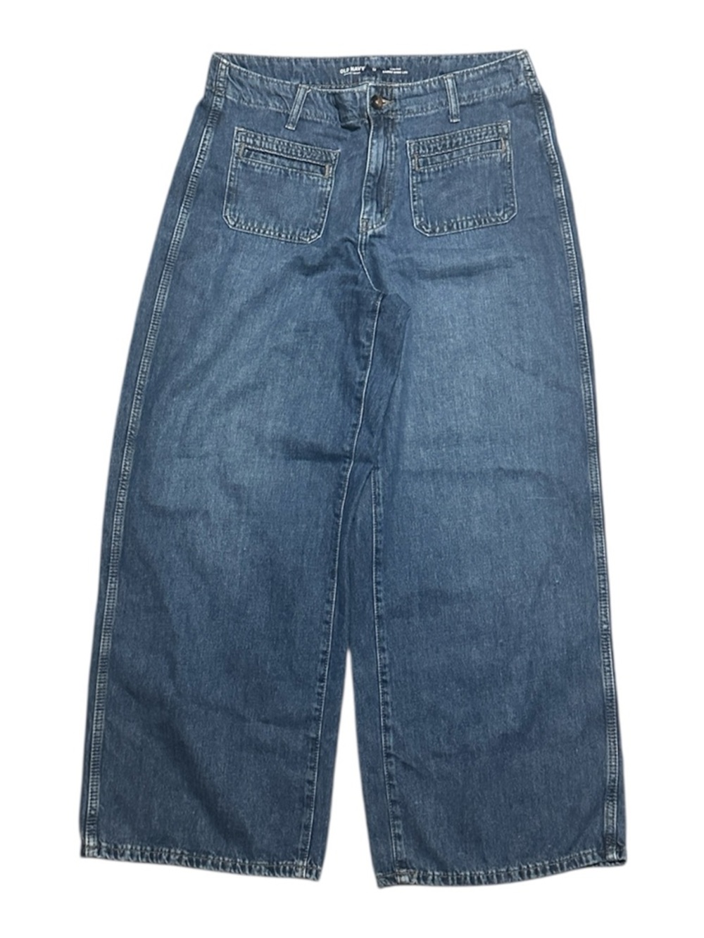 Old Navy High-Rise Baggy Wide Leg Jeans in Medium Blue. - Picture 1 of 11